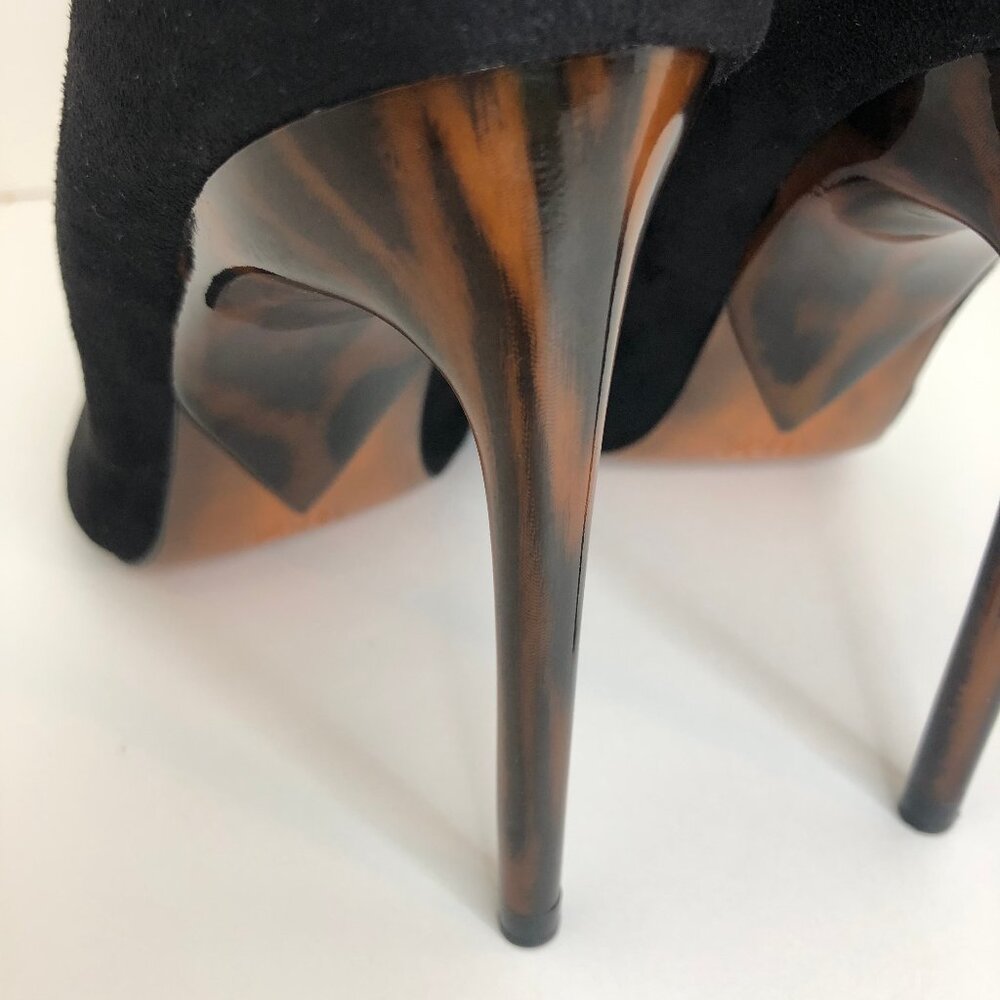 Zara Black Faux Suede Tortoise Shell Heels - Size 39 (US 8) - Picture 2 of 8
